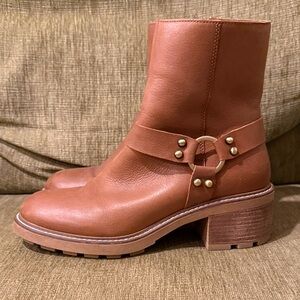 Steve Madden Cognac Genuine Leather Mid-Calf Ring-Accent Block Heel Boots